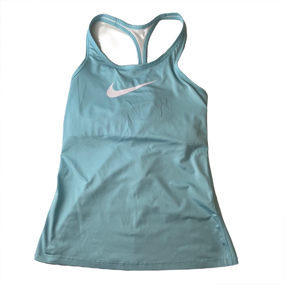 Nike Swoosh Dri-Fit Blue Racerback Tank Top Tankini Built in Bra Size XS